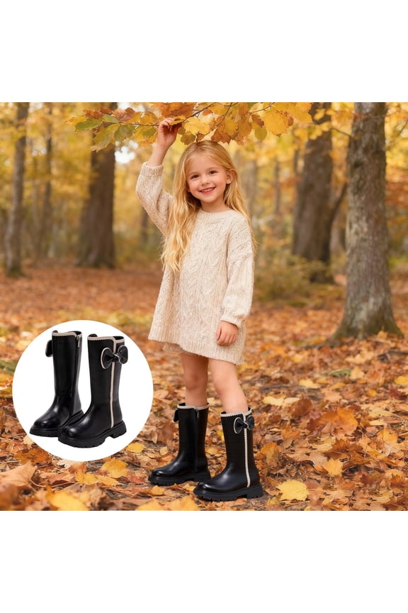 Girls Lace Up Riding Boots Mid Calf Combat Boots Side Zipper Punk Goth Boot Fall Winter Shoes with Comfort Heel Black for 8.5-9 Years