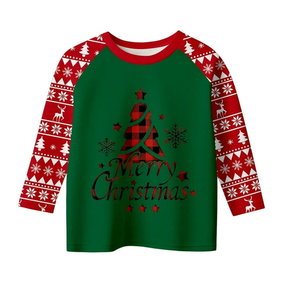 FUZHIQ Girls Long Sleeve Tees Shirts Christmas Tree Print Toddler Soft Crewneck Tee Tops Girls Comfort Long Sleeve Xmas T Shirt Blouse Green,7-8 Years