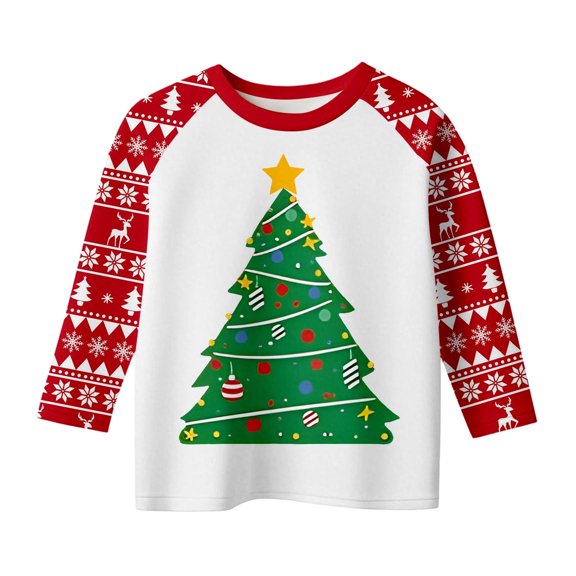 FUZHIQ Girls Long Sleeve Tees Shirts Christmas Tree Print Toddler Soft Crewneck Tee Tops Girls Comfort Long Sleeve Xmas T Shirt Blouse White,9-10 Years