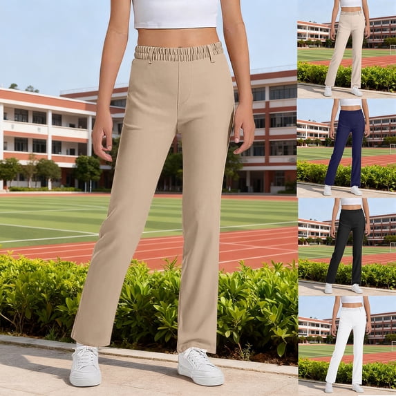 FUZHIQ Girls' School Uniform Twill Elastic Pants, Comfortable Stretch Material Casual Trousers,14-15 years