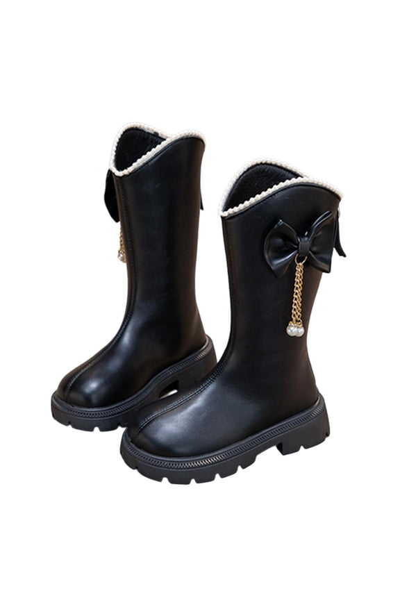 Girls Toddler Bow knot Ankle Boots Low Chunky Heel Side Zipper Cute Dress Booties Fashion Fall Shoes