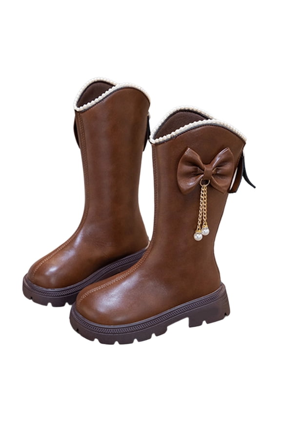 Girls Toddler Bow knot Ankle Boots Low Chunky Heel Side Zipper Cute Dress Booties Fashion Fall Shoes