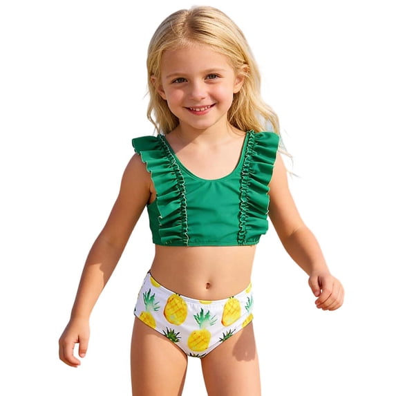 FUZHIQ Girls Two Pieces Swimsuits Cute Ruffle Bikini Set Hawaiian Beach Sport Bathing Suit Set Pool Swimwear,2-3 Years