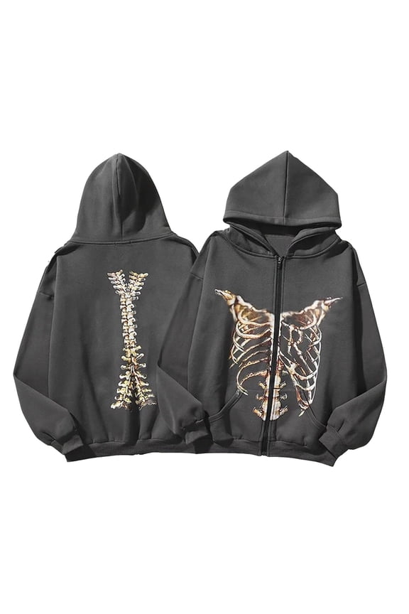 Gothic Hooded Sweater Retro Bone Print Hooded sweatshirt Y2K Hooded Sweater Harajuku upper garment