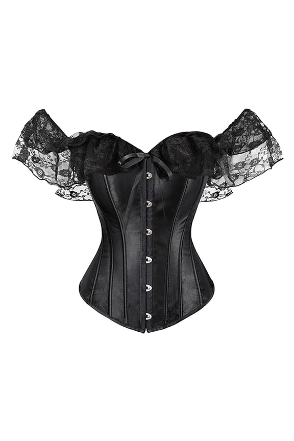 Halloween Women Lace Up Boned Bustier Corset With Garters Lace Up Boned Overbust Corset Bustier Lingerie Bodyshaper