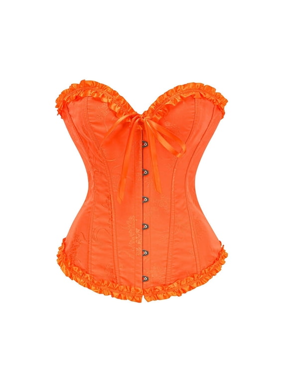 Halloween Women's Lace up Gothic Jacquard Shoulder Straps Tank Overbust Shaper Corset Bustiers Top