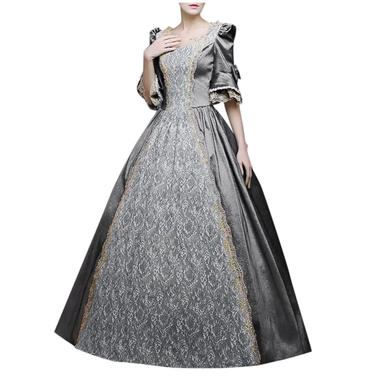 Fuzhiq Halloween Women's Victorian Dress Retro Style Solid Color Trumpet Sleeve Long Dress, Adult Unisex, Size: 5XL, Gray