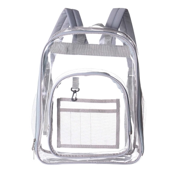 FUZHIQ Heavy Duty Clear School Bag for Ages 6-12 Adjustable Padded Straps Large Capacity Multi Layer Daily Backpack, Grey