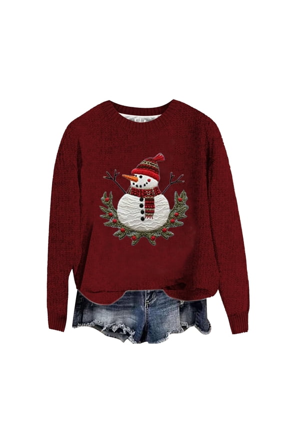 Holiday Sweater Women Stylish Christmas Pullover Long Sleeve Solid Women's Vintage Style Holiday Sweater