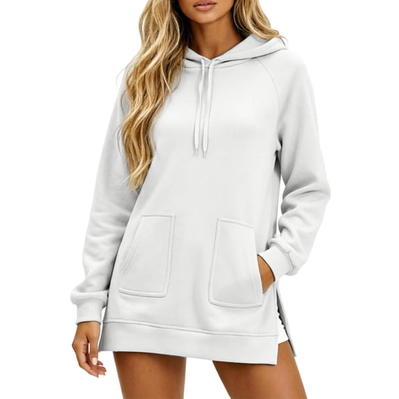 FUZHIQ Hoodie Dress for Women â Trendy Pullover Long Oversized Sweatshirt Dresses for Women 2026 with Pockets, Split Hem