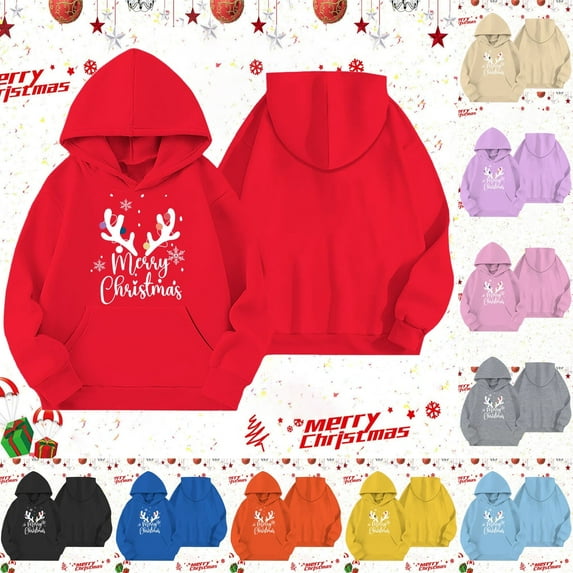 FUZHIQ Hoodie for Girls Christmas Tree Graphic Print Long Sleeve Tops Comfy Plus Size Hoodies Kids Pullover Sweatshirts Orange for 11-12 Years