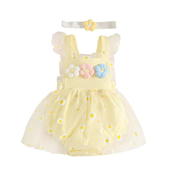 FUZHIQ Girls Bodysuits Short/Long Sleeve Solid Color Ruffle Romper Jumpsuit Summer/Fall Clothes Onsies,Z06-Yellow,3-6 Months