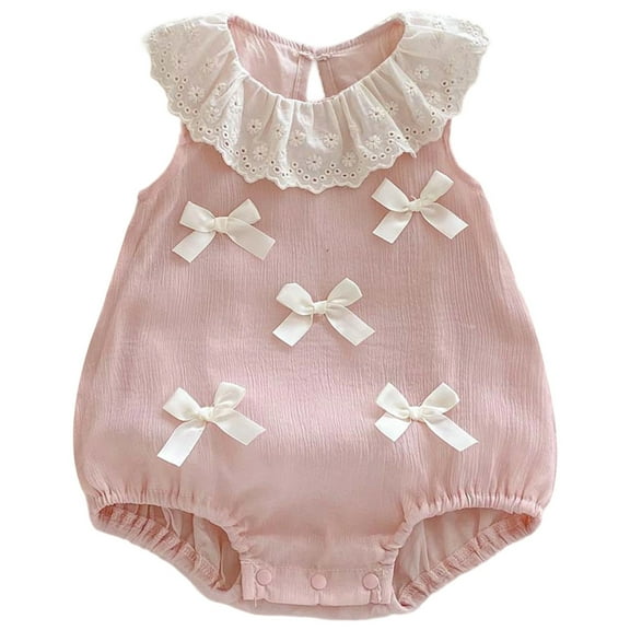 FUZHIQ Girls Bodysuits Short/Long Sleeve Solid Color Ruffle Romper Jumpsuit Summer/Fall Clothes Onsies,Z09-Pink,80