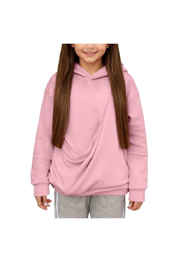 Kangaroo Pouch Hoodie for Girl Solid Pocket Dog Pouch Sweatshirts Pet Carrier Pullover Animal Holder Long Sleeve Tops for 5-6 Years