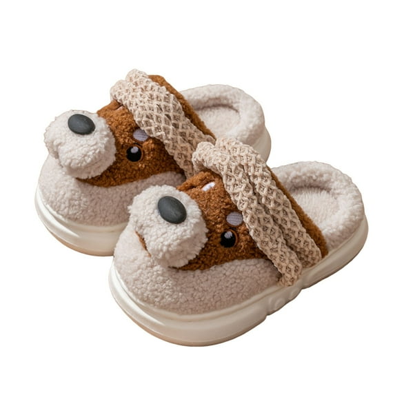 FUZHIQ Kids Slippers Girls Cute Fuzzy Reindeer Cozy Warm House Shoes Non-Slip Plush Bedroom Christmas Indoor Shoes for 8-9 Years