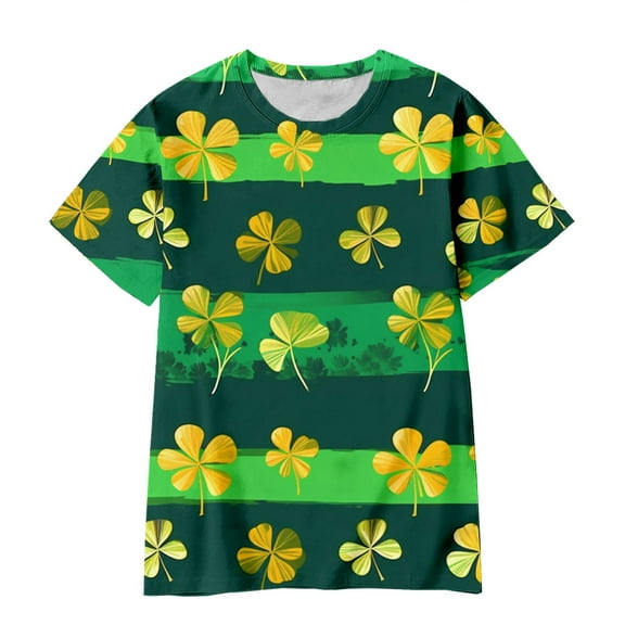 FUZHIQ Kids St. Patrick's Day Shirts Shamrock Graphic Short Sleeve Summer Shirt Tops Spring Crew Neck Funny Cute Casual Party Girls T Shirts Size 7-8(Green,9-10 Years)