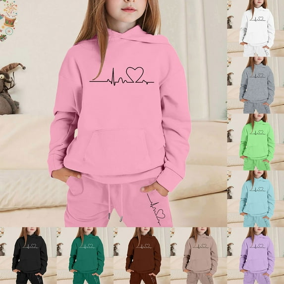 FUZHIQ Kids Tracksuit Set Girls Christmas Letter Prints 2Pcs Pullover Hoodies and Pants Set Soft Hood Boys Outfits Fall Winter Fashion Sweatshirts Purple for 9-10 Years