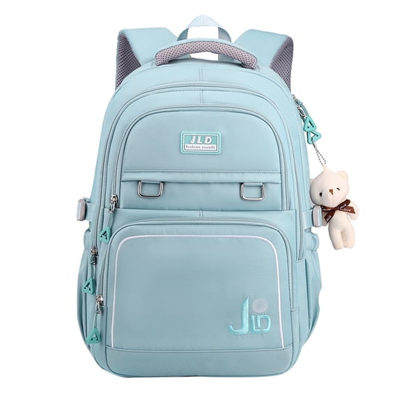 FUZHIQ Large Capacity School Backpack for 6th 7th 8th 9th Grade, Multi Compartment Bookbag with Plush Bear Pendant & Reinforced Straps, Middle School Back to School Bag, Blue