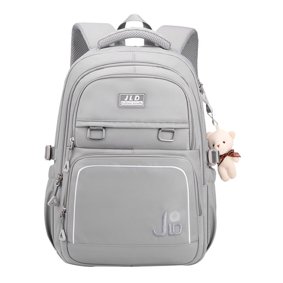 FUZHIQ Large Capacity School Backpack for 6th 7th 8th 9th Grade, Multi Compartment Bookbag with Plush Bear Pendant & Reinforced Straps, Middle School Back to School Bag, Grey