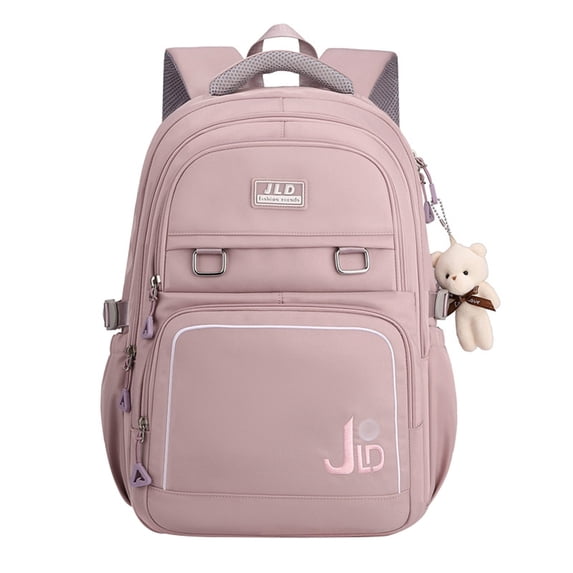 FUZHIQ Large Capacity School Backpack for 6th 7th 8th 9th Grade, Multi Compartment Bookbag with Plush Bear Pendant & Reinforced Straps, Middle School Back to School Bag, Purple