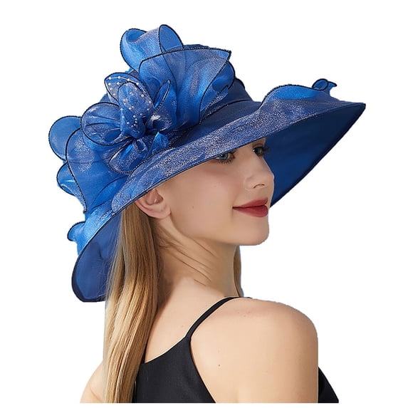 FUZHIQ Handmade Floral Organza Wide Brim Fascinator Hat for Women Tea Party Hat, Lightweight Breathable Sun Hat for Wedding Kentucky Derby Formal Event