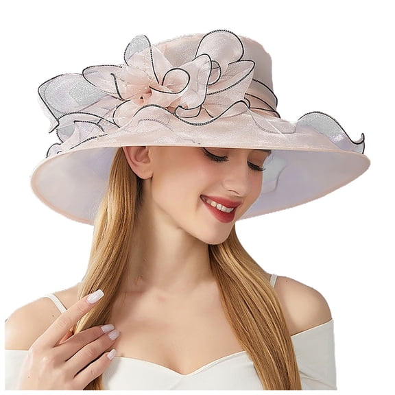 FUZHIQ Handmade Floral Organza Wide Brim Fascinator Hat for Women Tea Party Hat, Lightweight Breathable Sun Hat for Wedding Kentucky Derby Formal Event
