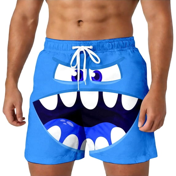 FUZHIQ Men Swim Shorts 3 Inch Breathable Funny/novelty Print Quick Dry Spring Break Swim Trunks with Pockets Stretch Fabric Mens Summer Clothes,L