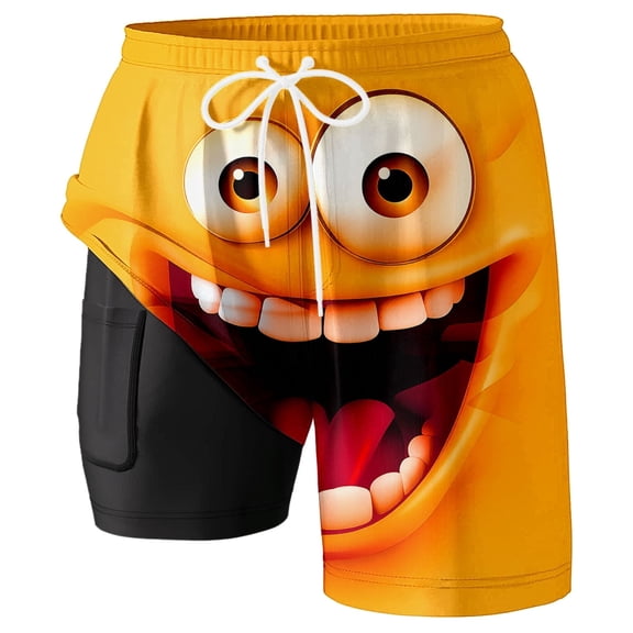 FUZHIQ Men Swim Shorts 5 Inch Breathable Funny/novelty Print Quick Dry Surf Board Shorts with Built-In Briefs Stretch Fabric Beach Wear,L