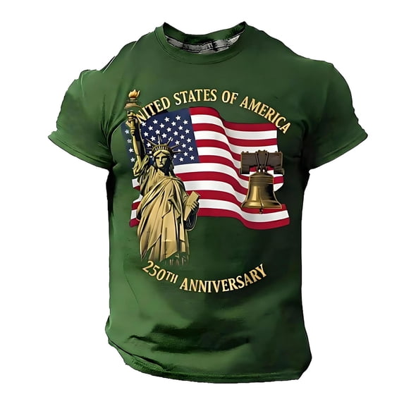 FUZHIQ Men's 250th Anniversary Famous Architecture Print T-Shirt 1776-2026 American Flag Print Short Sleeve Crew Neck Casual Independence Day Tee,M