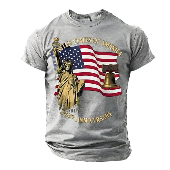 FUZHIQ Men's 250th Anniversary Famous Architecture Print T-Shirt 1776-2026 American Flag Print Short Sleeve Crew Neck Casual Independence Day Tee,S