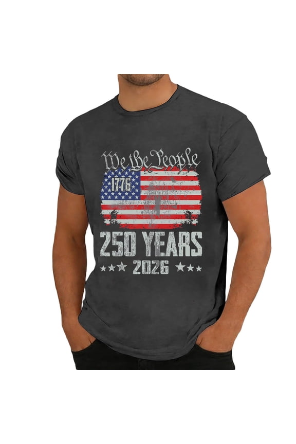 Men's 250th Anniversary T-Shirt 1776-2026 Vintage American Flag Short Sleeve Crew Neck Casual Tee,XXL