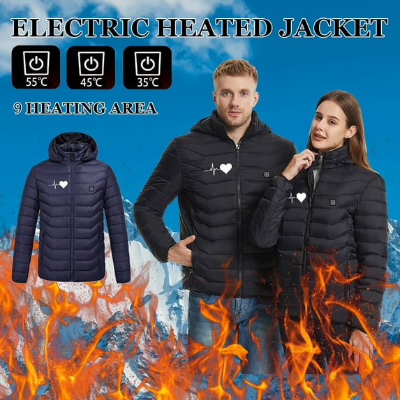 FUZHIQ Men's Heated Jacket with Battery and Detachable Hood Included Windproof Waterproof Mens Heated Jacket