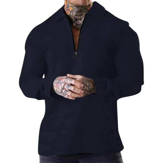 FUZHIQ Men's Long Sleeve Quarter Zip Polo Shirts Slim Fit Waffle Knit Textured Fabric, Breathable Soft Multi Colors for Fall Winter Casual Daily Work Wear,XXXL