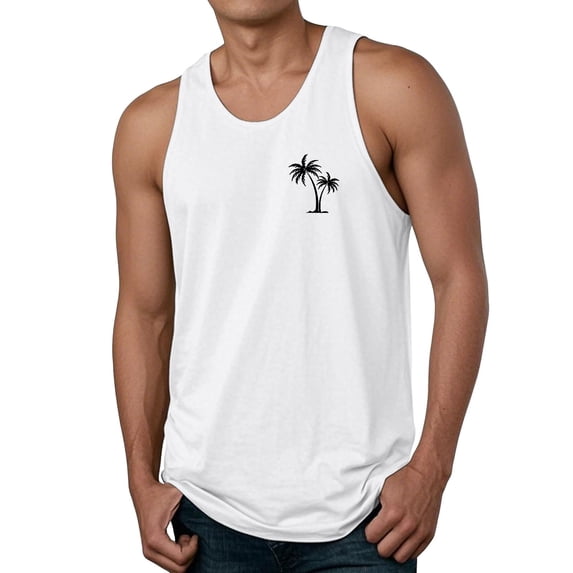 FUZHIQ Men's Mesh Workout Tank Tops Tropical Print Loose Fit O Neck Elastic Gym Athletic Running Tee Shirts,S