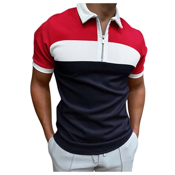 FUZHIQ Men's Polo Shirts Short Sleeve Color Block Striped Casual Golf Polo Breathable Lightweight Business Work Daily Wear Fashion Collared Shirt for Men,L