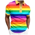 thumbnail image 1 of FUZHIQ Men's Polo Shirts Short Sleeve Color Block Striped Casual Golf Polo Breathable Lightweight Business Work Daily Wear Fashion Collared Shirt for Men,XXL, 1 of 5
