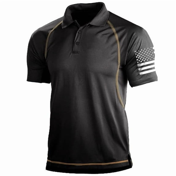 FUZHIQ Men's Polo Shirts Short Sleeve Flag Print Color Block Casual Golf Polo Breathable Patriotic Holiday Daily Wear Fashion Collared Shirt,XXXL