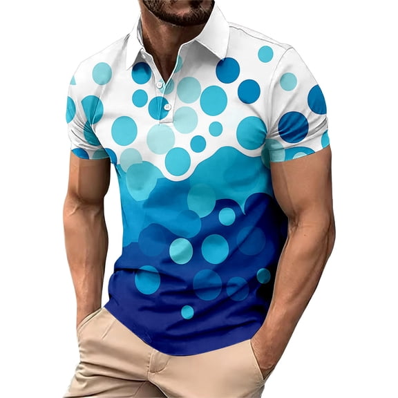 FUZHIQ Men's Polo Shirts Short Sleeve Gradient Dot Print Casual Golf Polo Breathable Lightweight Athletic Daily Wear Fashion Collared Shirt for Men,XXXXL