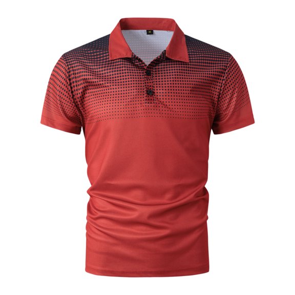 FUZHIQ Men's Polo Shirts Short Sleeve Gradient Dot Print Casual Golf Polo Breathable Quick Dry Athletic Sports Daily Wear Fashion Collared Shirt,S