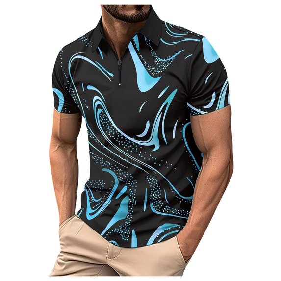 FUZHIQ Men's Polo Shirts Short Sleeve Gradient Print Rhinestone Detail Casual Golf Polo Breathable Quick Dry Party Daily Wear Fashion Collared Shirt,XXXL