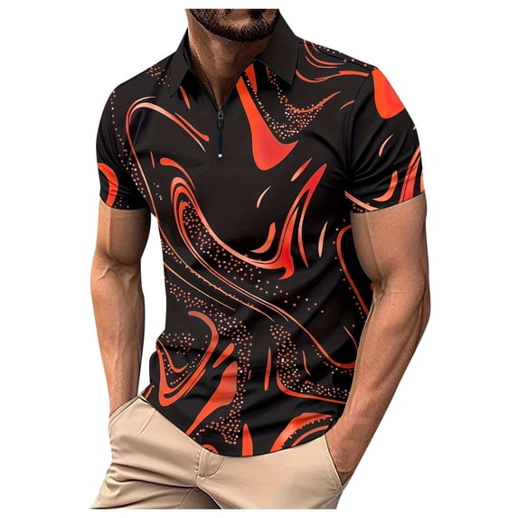 FUZHIQ Men's Polo Shirts Short Sleeve Gradient Print Rhinestone Detail Casual Golf Polo Breathable Quick Dry Party Daily Wear Fashion Collared Shirt,M