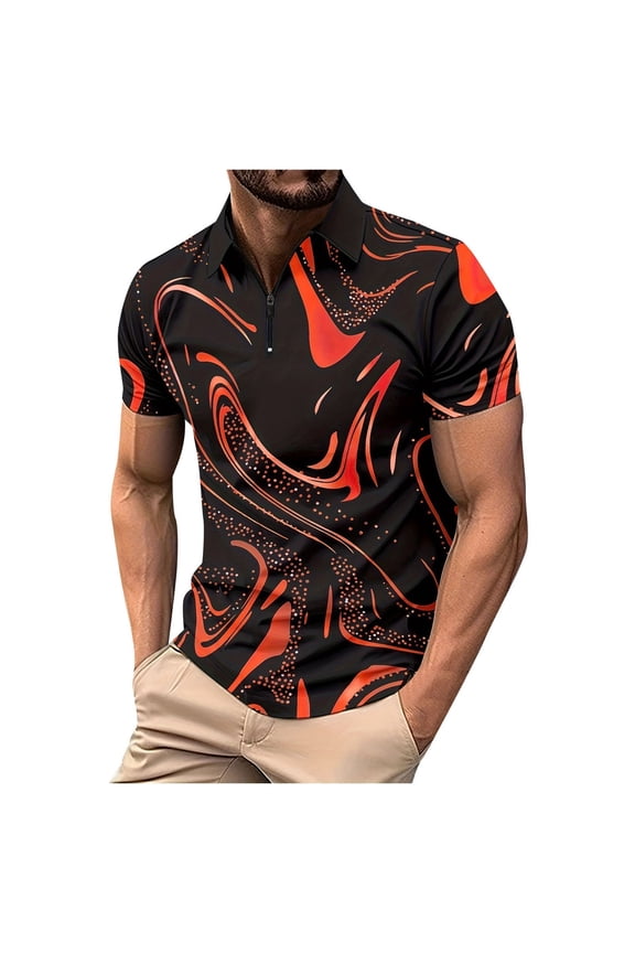 Men's Polo Shirts Short Sleeve Gradient Print Rhinestone Detail Casual Golf Polo Breathable Quick Dry Party Daily Wear Fashion Collared Shirt,M