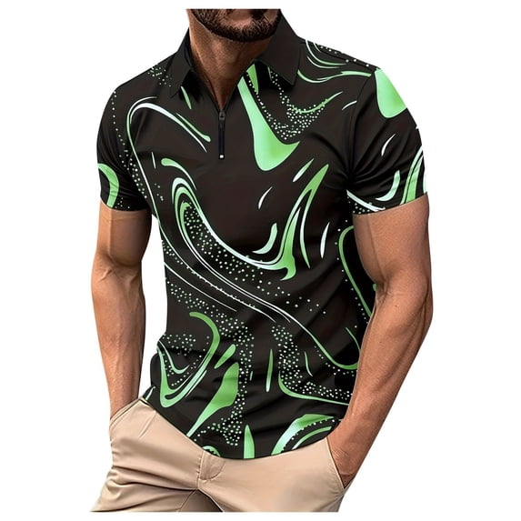 FUZHIQ Men's Polo Shirts Short Sleeve Gradient Print Rhinestone Detail Casual Golf Polo Breathable Quick Dry Party Daily Wear Fashion Collared Shirt,XXXL