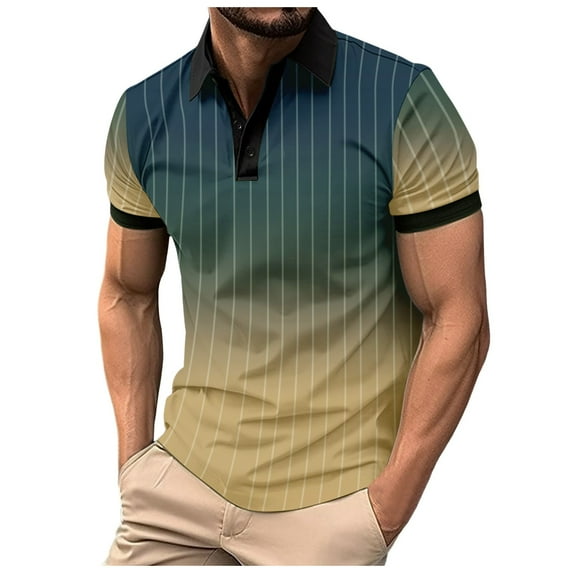 FUZHIQ Men's Polo Shirts Short Sleeve Gradient Vertical Striped Print Casual Golf Polo Breathable Soft Fabric Business Work Daily Wear Fashion Collared Shirt,XXL
