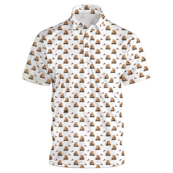 FUZHIQ Men's Short Sleeve Polo Shirts Regular Fit All Over Pattern, Moisture Wicking Breathable Fabric for Summer Golf Athletic Casual Wear,XL