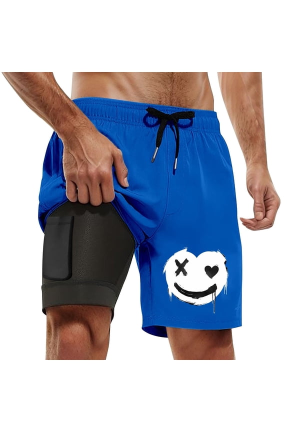 Men's Swim Trunks 5 Inch Retro Athletic Floral Swim Trunks Quick Dry Patriotic Swimming Trunks with Compression Liner Upf 50+ Sun Protection Swimwear Bathing Suits,XXL