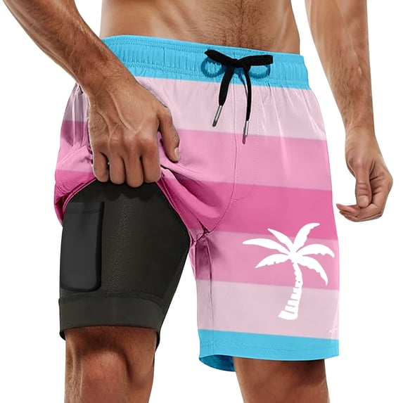 FUZHIQ Men's Swim Trunks Casual Tropical Print Quick Dry 4th Of July Swim Trunks with Compression Liner Anti-Chafe Beach Wear,XXXXL