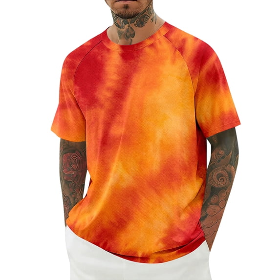 FUZHIQ Men's Tie Dye T-Shirt Raglan Short Sleeve Crew Neck Tee Summer Soft Breathable Casual Daily Beach Vacation Tops for Men,XS