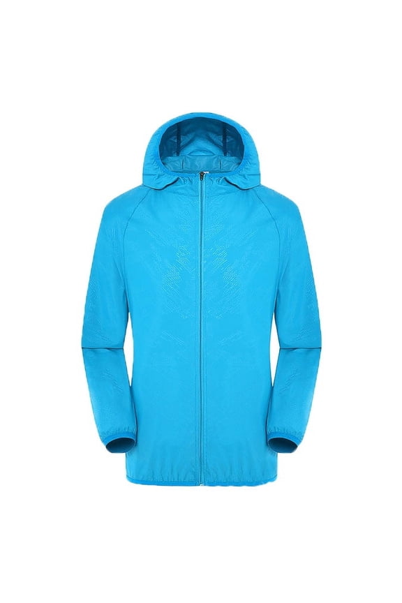 Men's UPF 50+ Sun Protection Hooded Jacket, Basic Solid Color Raglan Sleeve Lightweight Breathable Full Zip Coat, Casual Outwear for Daily Commute Outdoor Walking,S