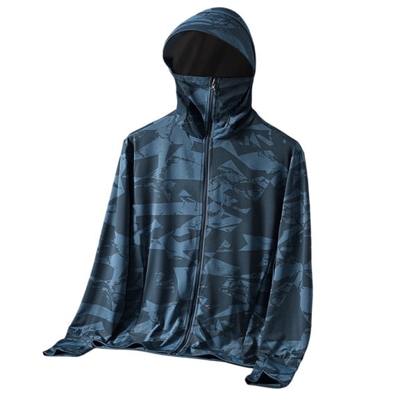 FUZHIQ Men's UPF 50+ Sun Protection Hooded Jacket with Integrated Face Cover, Ice Silk Breathable Quick Dry Coat, Full Coverage Outwear for Fishing Cycling,XL